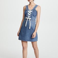 Never Used, No Tag Short Length Lace Up Side Zipper Closure Spring Dresses With Front Lace-up Fastening, Chic Denim Daywear Dress, Blue Denim Daywear Dress, Blue Denim Dresses For Daywear, Womens Denim, Denim And Lace, Overall Dress, Denim Women, Side Zipper