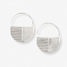 Maggie Opposite Lines Hoop Earrings Silver Vintage Jewelry Crafts, Stylish Earring, Modern Vibe, Brass Earrings, Accessories Branding, Silver Hoop Earrings, Cute Earrings, Handbag Accessories, Jewelry Crafts