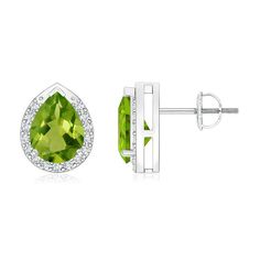 The peridot cut in a pear shape, glows with breathtaking beauty on these stud earrings. A halo of glistening diamonds surrounds the golden-green gemstone for a luxurious edge. These peridot stud earrings, designed in 14k white gold, offer unmatched elegance. White Topaz Earrings, Sterling Silver Earrings Handmade, Peridot Earrings, Silver Earrings Handmade, Etsy Personalized Gifts, Topaz Earrings, Topaz Stone, Green Gemstones, Fine Jewellery Earrings