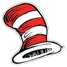 the cat in the hat sticker is red and white with black stripes on it