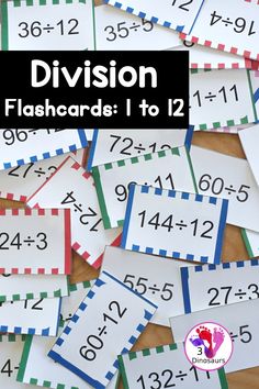 division flashcards to 12 with numbers on them