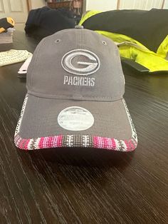 Women's ball cap, grey color, beaded brim with size 11 beads adjustable backget ready for Packers football season Hat Brim Beading Pattern, Beaded Ball Caps, Beaded Hats, Womens Ball Caps, Beaded Ball, Beading Inspiration, Packers Football, Beaded Hat, Bead Loom