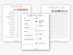 three printable weekly planner sheets