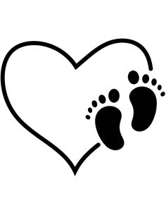 a heart with two footprints and a baby's foot in the bottom right corner