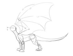 a drawing of a dragon standing on one leg