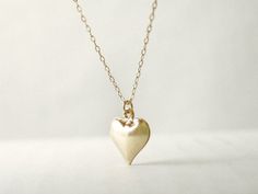 Gold heart necklace - puffy heart charm on gold filled - minimal sweet jewelry Delicate 14k Gold Filled Heart Charm Necklace, Delicate 14k Gold Filled Heart Necklace For Everyday, Everyday Delicate Gold Heart Necklace, 14k Gold Filled Minimalist Heart Necklace With Delicate Chain, Everyday 14k Gold Filled Heart Necklace, Simple Heart Charm Necklaces, Simple Gold Heart Charm Necklace, Minimalist 14k Gold-filled Heart Necklace, Minimalist 14k Gold Filled Heart Necklace