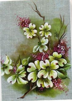 a painting of white flowers on a gray background