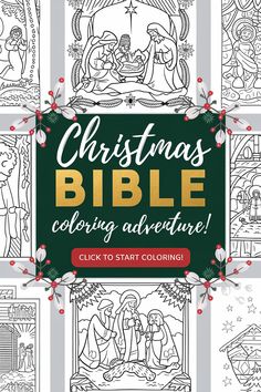 christmas bible coloring book for adults and children with pictures of the nativity scene in green