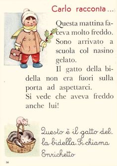 a poem written in spanish with an image of a little boy holding a basket and a cat