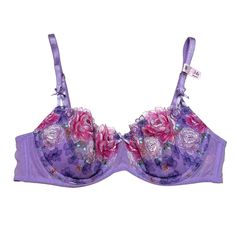 Size 34b New With Tags Color: Electric Blooms Embroidery Unlined Balconette Bra With Push-Up Without Padding Design Elegant Victoria's Secret Purple Bra, Elegant Purple Victoria's Secret Bra, Fitted Purple Bra With Lace Trim, Feminine Purple Bra, Spring Purple Lace Bra, Elegant Purple Bra For Spring, Elegant Purple Summer Bra, Victoria's Secret Purple Bra For Spring, Victoria's Secret Feminine Purple Bra