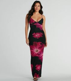 Make a stunning entrance in this large blossom floral maxi dress at dinner while on vacation or the weekend! Showcasing a statement blossoming floral print, this maxi dress is designed to turn heads. With a flattering V-neckline and delicate spaghetti straps, this dress hugs your curves in a bodycon silhouette and is finished with a maxi-length hem. Complete the look in strappy sandals and earrings!Fit & FeaturesLarge blossoming floral printMesh fabric lined with stretchy knitSpaghetti strapsBodycon silhouetteRuns true to size Dress Satin Bridesmaid, Beach Wedding Guest Dress, Sequin Bridesmaid Dresses, Purple Bridesmaid Dresses, Red Bridesmaid Dresses, Black Bridesmaid Dresses, Green Prom Dress, Dressy Dresses, Satin Prom Dress