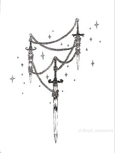 a black and white drawing of a chandelier with two lights on it's sides