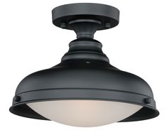 a black ceiling light with a white light on it's side and an oval glass shade