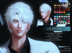 an animated image of a man with white hair and blue eyes wearing a black shirt