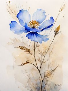 a painting of blue flowers on a white background