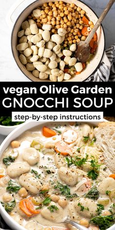 an image of vegan olive garden gnocchi soup in a pot with text overlay