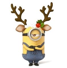 a minion with antlers on his head