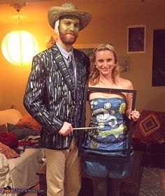 a man and woman dressed up in costumes