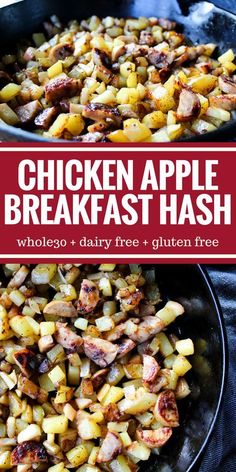 chicken apple breakfast hash with text overlay