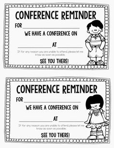 two certificates with the words conference reminder for students to see on their own side