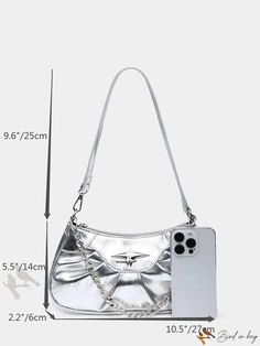 Bird in Bag - Silver Studded Decorative Zipper Closure Winkle Punk Style Shoulder Bag, Perfect for Everyday Use Edgy Shoulder Bag With Zipper Closure For Parties, Edgy Party Shoulder Bag With Zipper Closure, Casual Shoulder Bag With Zipper Closure For Parties, Casual Party Shoulder Bag With Zipper Closure, Punk Party Bags With Zipper Closure, Bag Silver, Baguette Bag, Punk Style, Bird In Bag