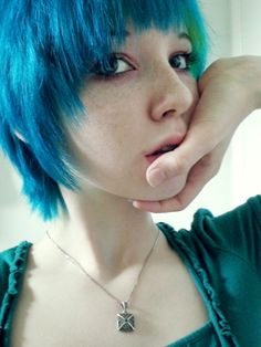 #blue #dyed #scene #hair #pretty Blue Hair Character Art, Blue Hair Tumblr, Blue Hair Short, Blue Hair Blue Eyes, Short Blue Hair, Emo Haircuts, Shortish Hair, Blue Hair Accessories, Short Scene Hair