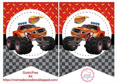 an orange monster truck birthday party banner