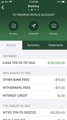 an iphone screen showing the balances and fees for various bank accounts on it