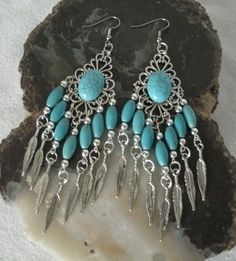 Silver Southwestern Beaded Earrings With Ear Wire, Southwestern Silver Beaded Earrings With Ear Wire, Turquoise Metal Jewelry With Dangling Beads, Turquoise Metal Beaded Bohemian Earrings, Bohemian Turquoise Jewelry With Dangling Beads, Silver Southwestern Beaded Earrings, Southwestern Silver Dangle Beaded Earrings, Southwestern Adjustable Silver Beaded Earrings, Silver Southwestern Style Dangle Beaded Earrings