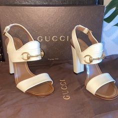 Great Condition! Amazing Value! $600+ Retail At Consignment Stores.No Scuffs Or Marks. Comes With Original Box And Buster Bag. Minimum Wear. Size 35 1/2 Snake Bite, Snake Bites, Shoes Gucci, Gucci Shoes, Shoes Women Heels, Original Box, Color White, Shoes Heels, Gucci