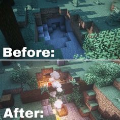 the before and after photos of a minecraft village