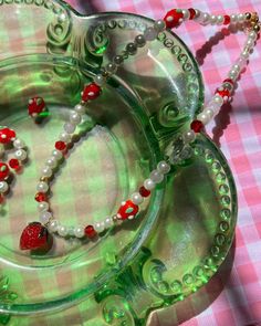 A slice of strawberry shortcake anyone? 🍰✨ This beautifully beaded necklace is made with glass pearls, crystals, strawberry lamp work beads, rose quartz beads & seed beads. Tag someone in the comments who would love this piece! ❤️ #strawberrynecklace #beadedjewelry #pearlnecklace Strawberry Shortcake Necklace, Strawberry Beads Necklace, Strawberry Chain Bracelet, Strawberry Beads, Strawberry Quartz Bracelet