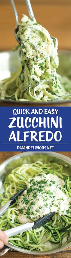 zucchini alfredo with spinach noodles and parmesan cheese