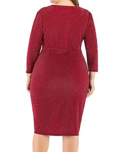 Material:Made of 95% polyester and 5% spandex. elastic fabric. super soft. lightweight. and skin-friendly.Features:Plus size sequin dress. sexy. long sleeve. v neck. bodycon. solid color. ruched. ruffle. split. formal. elegant. spring. Plus Size Sequin Dresses, Plus Size Party Dresses, Surplice Dress, Vestido Plus Size, Party Dress Long Sleeve, Slim Dress, Ruched Midi Dress, Solid Color Dress, Midi Cocktail Dress