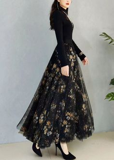 Art Black Print High Waist Exra Large Hem Tulle Skirts SpringFabric: TulleSize & Fit: This garment fits true to size.Length: Size 4XL measures 33.15"from waist to hem.Waist:Fitted - elastic waist allows stretch Hip: Loosely Fitted. room for hips. Hand Wash Cold.