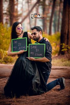 a man and woman holding signs that say she is my cook