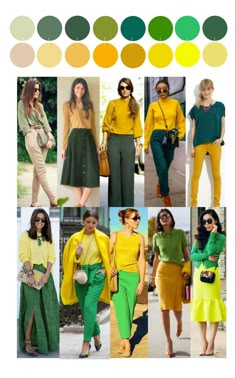 Paper Bag Pants Outfit Midsize, Green And Yellow Outfit Ideas, Bright Work Outfits, Colour Blocking Outfit Ideas, Color Matching Clothes Women, 2023 Color Trends Fashion, Green And Orange Outfit, Colorful Spring Outfits, Colour Blocking Outfit