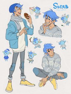 the character sheet for sherb from pokemon's movie, which is being drawn in blue