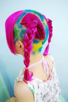 Decora Hair, Harajuku Hair, Pigtail Braids, Wild Hair, Dye My Hair, Hair Reference, Shaved Hair, Rainbow Hair, I Love Her