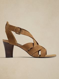 Strappy Heeled Sandal | Banana Republic Factory Leather Sandals With Braided Straps And Open Heel, Elegant Brown Woven Leather Sandals, Elegant Brown Sandals With Woven Sole, Leather Strappy Sandals With Woven Sole, Brown Leather Sandals With Braided Straps, Elegant Leather Heels With Braided Straps, Elegant Leather Sandals With Braided Straps, Braided Aesthetic, Genuine Leather Sandals