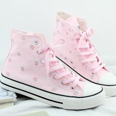 All Products · Eoooh❣❣ · Online Store Powered by Storenvy Strawberry Shoes, Painted Canvas Shoes, Dr Shoes, Kawaii Shoes, Pink Strawberry, Mia 3, High Shoes, Aesthetic Shoes, Pink Sneakers