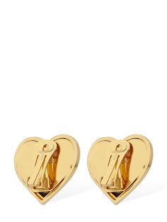 Zamak. Gold-colored brass. Logo detail . Clip on Gold Heart Stud Earrings, Gold Heart Studs, Ski Accessories, Heart Studs, Flat Espadrilles, Brass Jewelry, Heart Earrings Studs, Brass Earrings, Bracelets And Charms