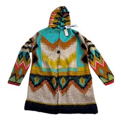 Maxsport La Oversized Aztec Hooded Cardigan Sweater L Nwt Color: Turquoise Multicolor Size: Large Condition: Excellent. New With Tags. Hooded Cardigan Sweater, Fleece Cardigan, Summer Cardigan, Yellow Cardigan, Color Block Cardigan, Cardigan Shirt, Open Knit Cardigan, Color Turquoise, Blue Cardigan