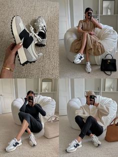 Court Shoes Outfit, New Balance Sneakers Women, Sneakers To Wear With Dresses, Dresses Sneakers, 2023 Sneakers, Balance Outfit, Classy Sneakers, Loungewear Capsule, Effortless Pant