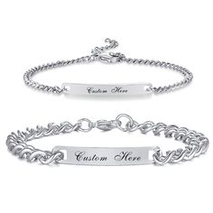 PRICES MAY VARY. 【Personalized and customizable】 Engrave your own message on these stunning Gamtic Stainless Steel Couple Bracelets, making them a unique and meaningful gift for your loved one. 【Dimension】Width:4mm/women,7mm/men; Length: women: 17cm-22cm/6.7"-8.7", men:22.5cm/8.85" 【Material】high-quality 316L stainless steel, hypo-allergenic, lead free, nickel free. Anti allergy and Eco-friendly material.It will not hurt your skin and is suitable for wear 【Durable and long-lasting】 Made with hig Matching Initial Bracelets, Boyfriend And Girlfriend Bracelets, Matching Gifts For Couples, Matching Bracelets For Couples, Bracelet For Couples, Custom Engraved Bracelet, Bracelets Making, Promise Bracelet, Cuban Chain Bracelet