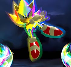 an image of a sonic the hedgehog playing with some balls and lights in front of him