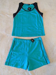 Blue Athleisure Sets For Summer, Casual Blue Gym Sets, Vintage Athletic Wear, Golf Workout, Tank Top Shorts, 2 Piece Outfit, Gym Fits, Tank Top Outfits, Short Waist