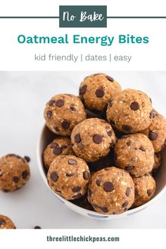 no bake oatmeal energy bites in a bowl with text overlay