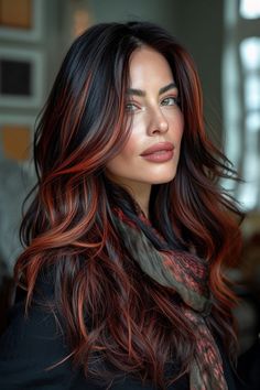 Long black cherry balayage hair Pelo Color Vino, Black Cherry Hair, Cherry Hair, Long Red Hair, Ombré Hair, Pretty Hair Color, Hair Makeover, Penteado Cabelo Curto, Ombre Hair Color