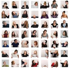 a collage of many different people making the number one sign with their hands in front of them